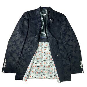 Maceoo Socrate Blazer Mens 42 / 3 M Blue Camouflage Skull Card Lining